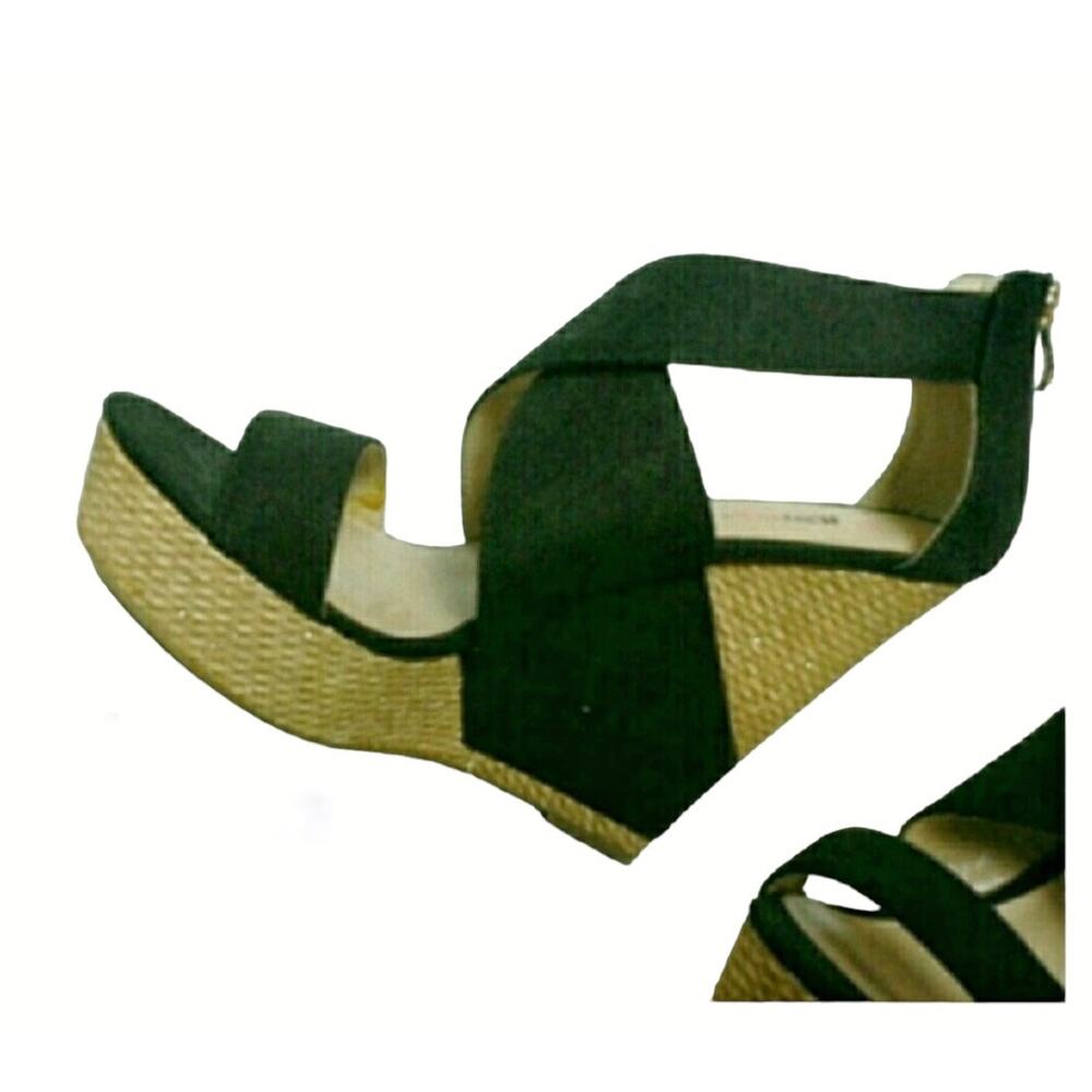 JUST FAB Black Platform Sandals Wedge 5.5" High Heels Size 10 Espadrille Heels